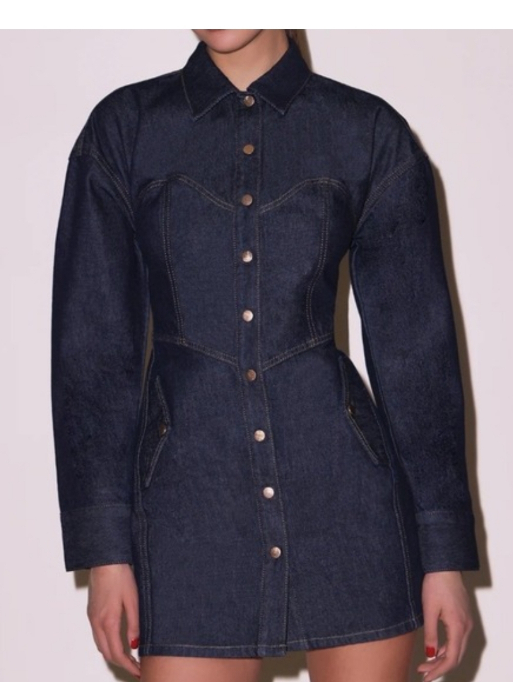 Fleur du Mal Dark Indigo Denim Mini Shirt Dress